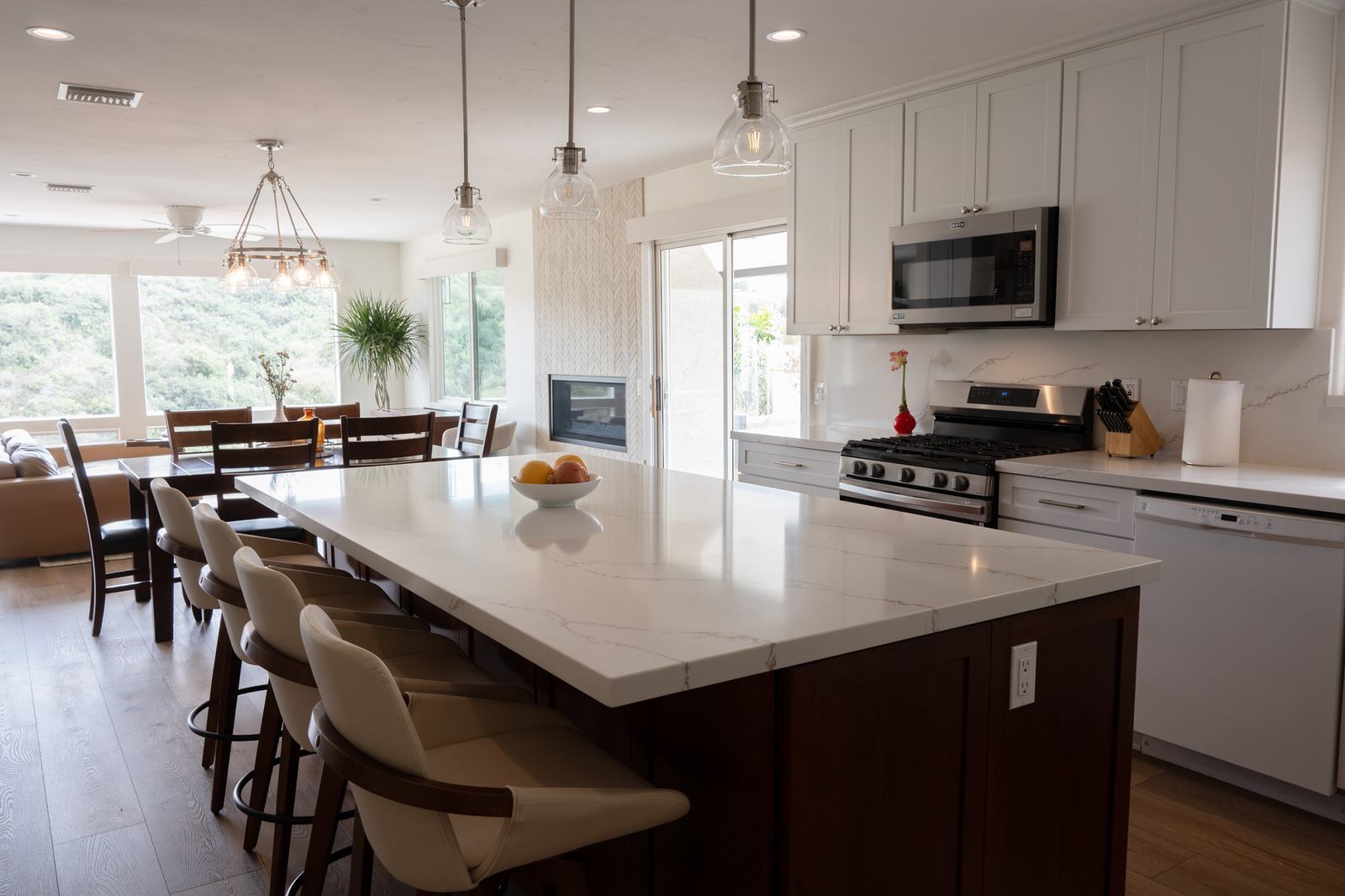 Modern open kitchen in a Bay Park whole-home reconfiguration