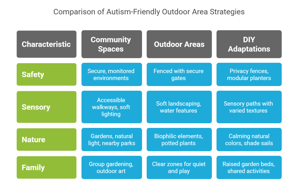 Comparison of Autism-Friendly Outdoor Area Strategies for San Diego Homes