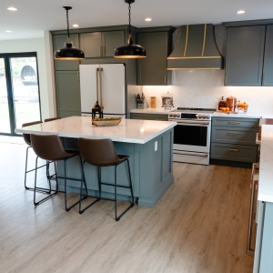 Kitchen, dining, and living in one open view