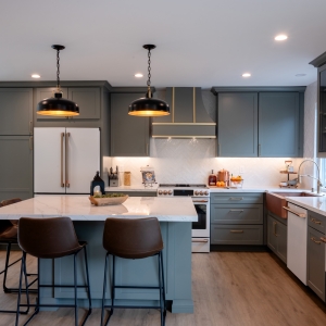 Island overhang with counter stools