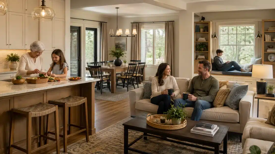 Multigenerational family enjoying a remodeled home together